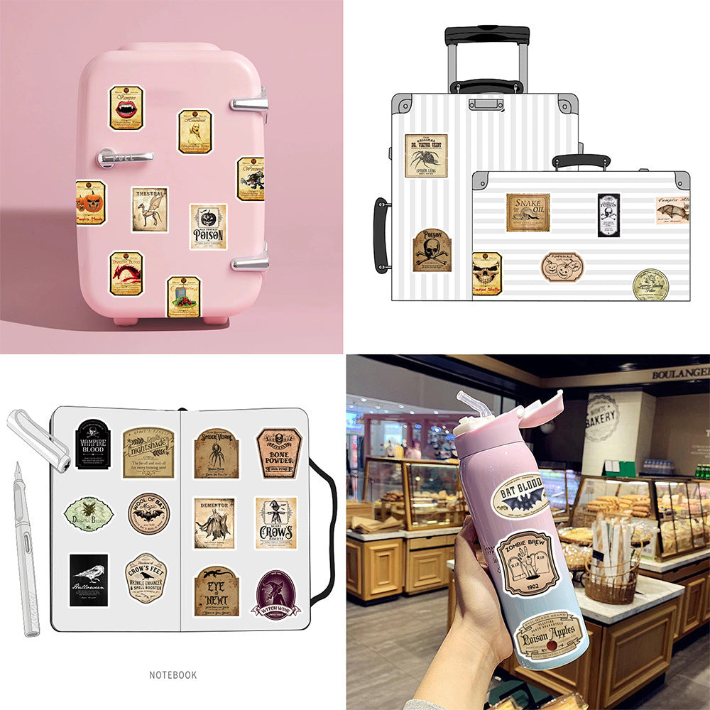 50 Vintage Halloween Bottles With Graffiti Stickers - JumoShop