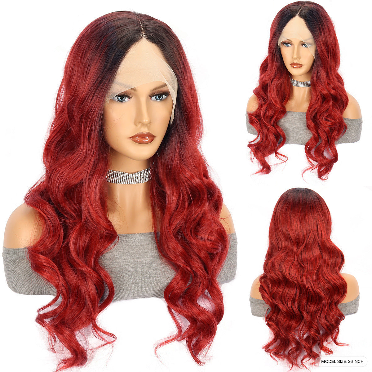 Red Large Wave Long Curly Synthetic Wig