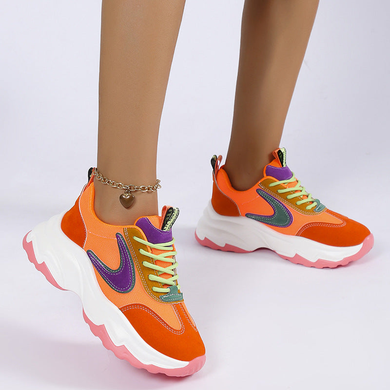 Mixed-color Lace -up Sneakers For Women