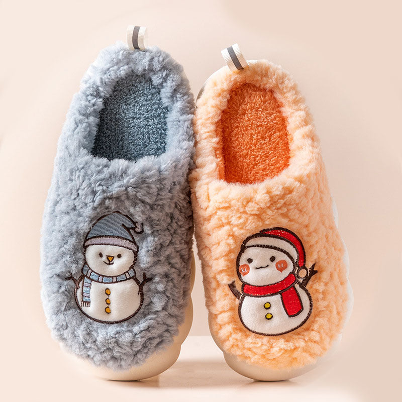 Cute Snowman Slippers -- Winter Indoor Household Warm Plush Thick-Soled Anti-slip Couple Home Slipper Soft Floor Bedroom House Shoes