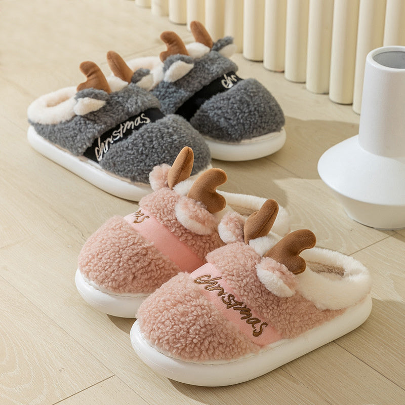 Christmas Shoes - Winter Home Slippers, Elk Soft Cozy Bedroom Slipper, Slip On House Shoes