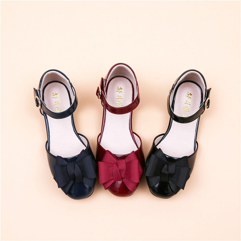 Trendy Hollow Velcro Patent Leather Shoes With Bow