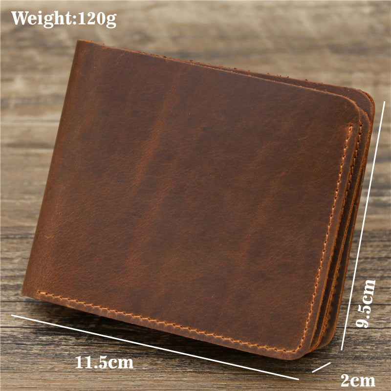 Men's Leather Wallet - Retro Rough Tri-fold First Layer Cowhide