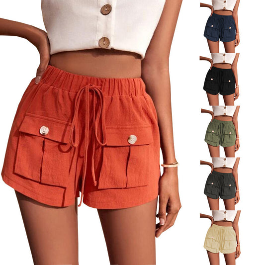 Casual Cargo Shorts With Pocket Loose Drawstring Pants - Summer Women
