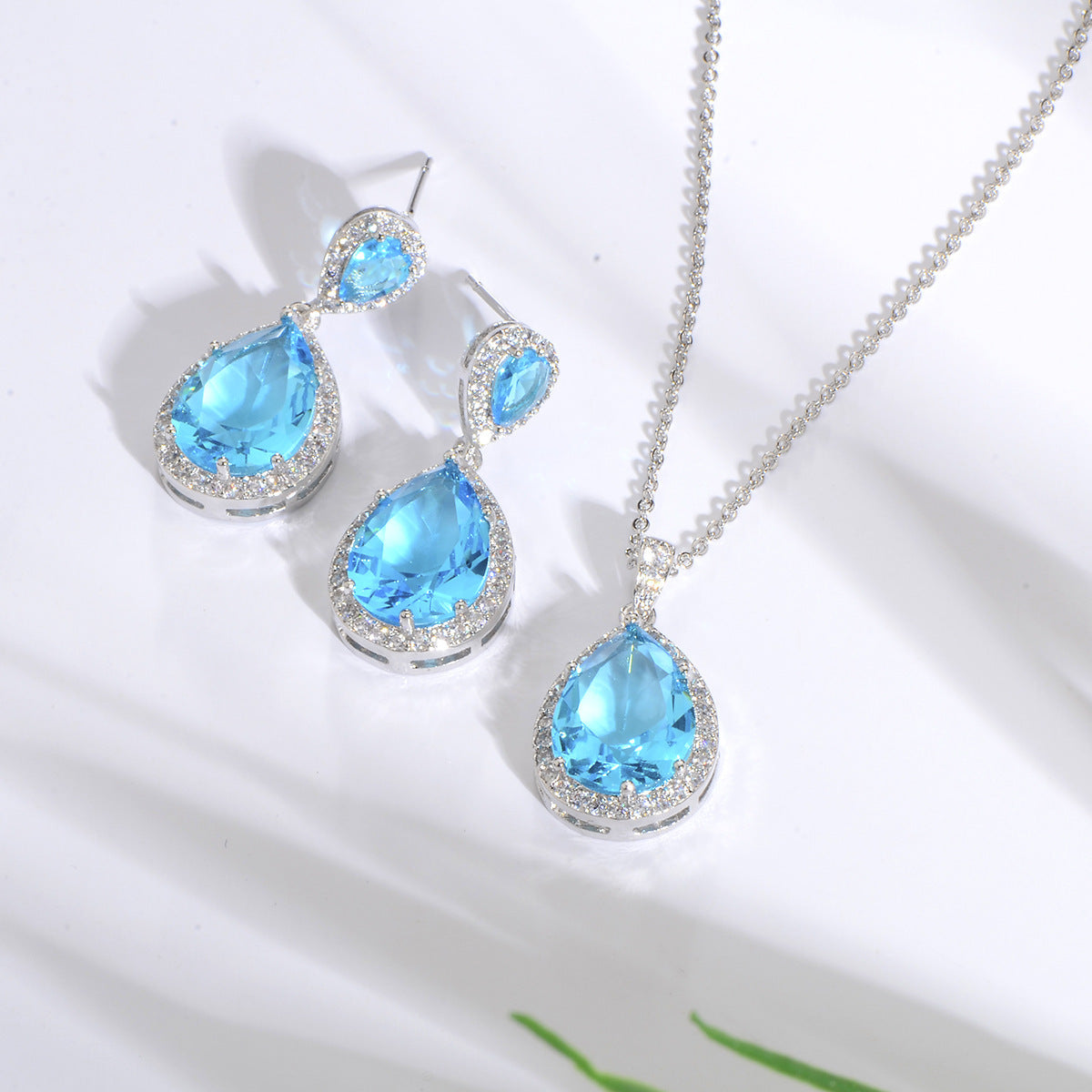 Luxury Bright Zircon Water Drops Wedding Jewelry Set - Bridal Wedding Jewelry Simple Graceful