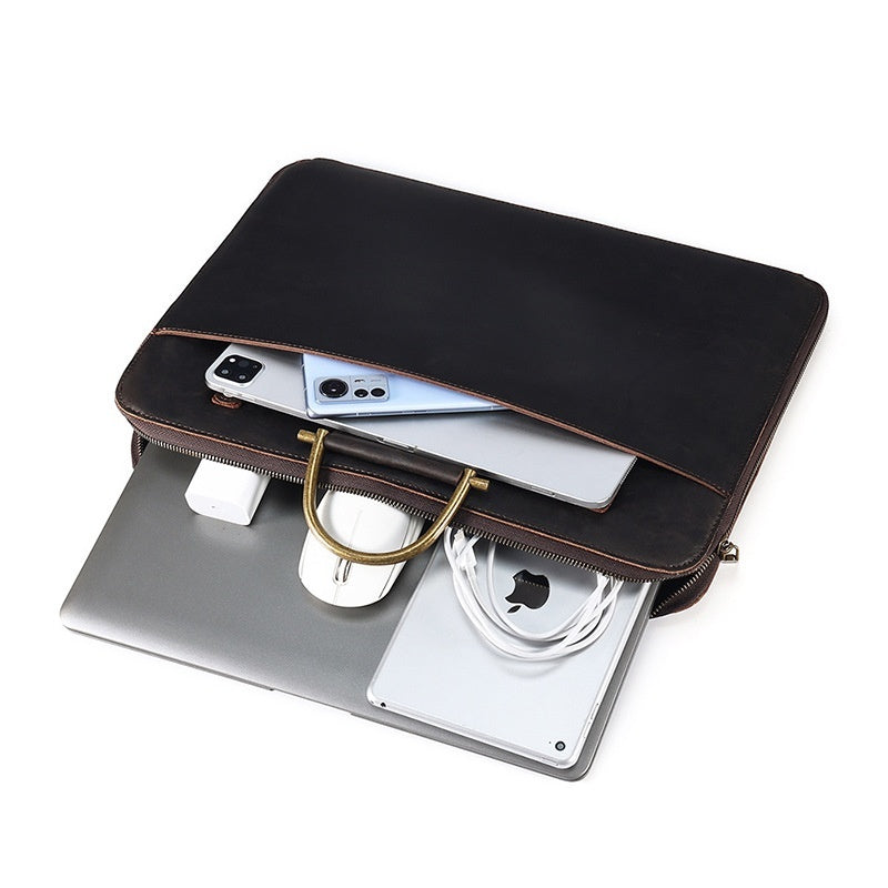 Horse Leather Men's Business Handbag - Genuine Leather Computer Bag