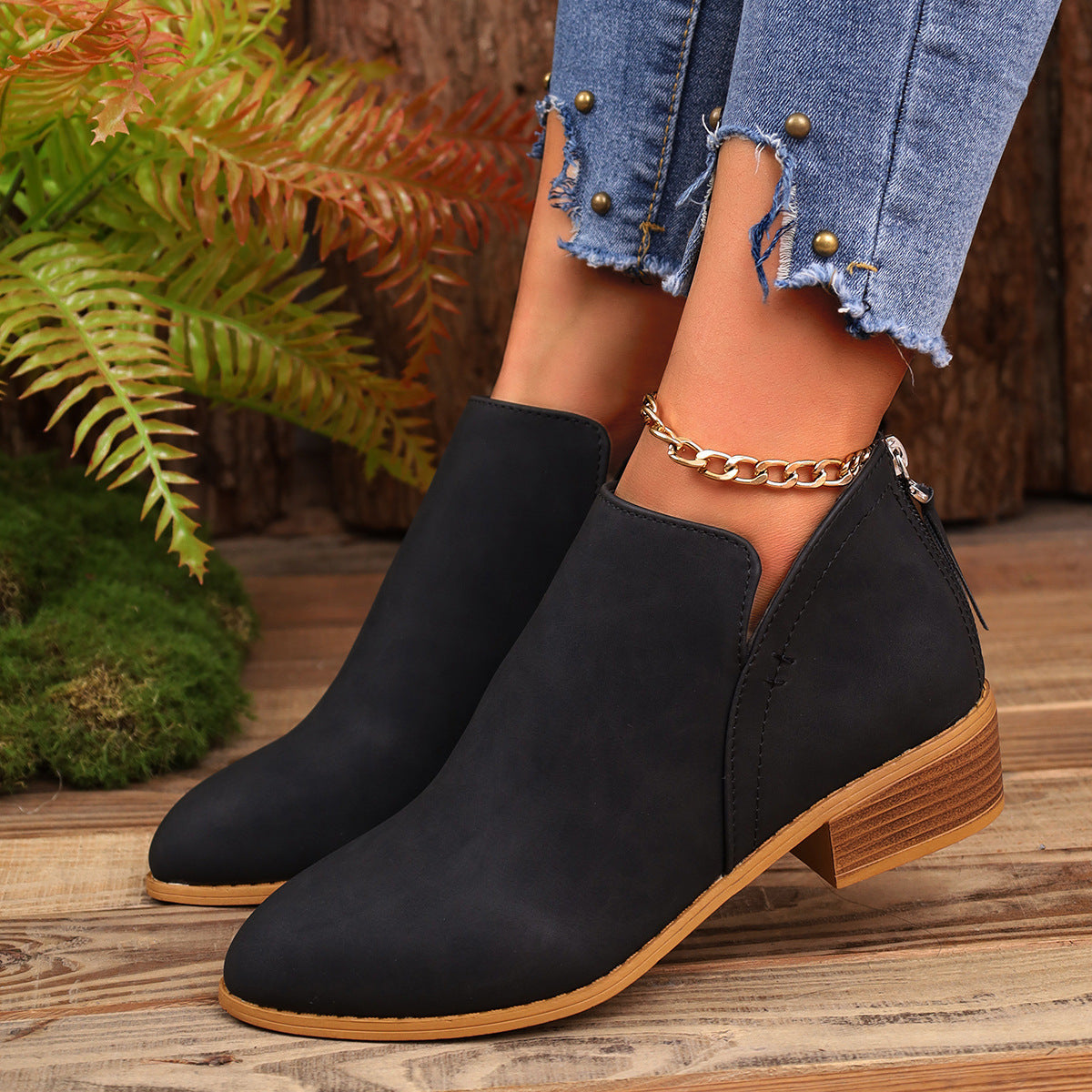 Chunky Heel Pointed Toe Ankle Boots