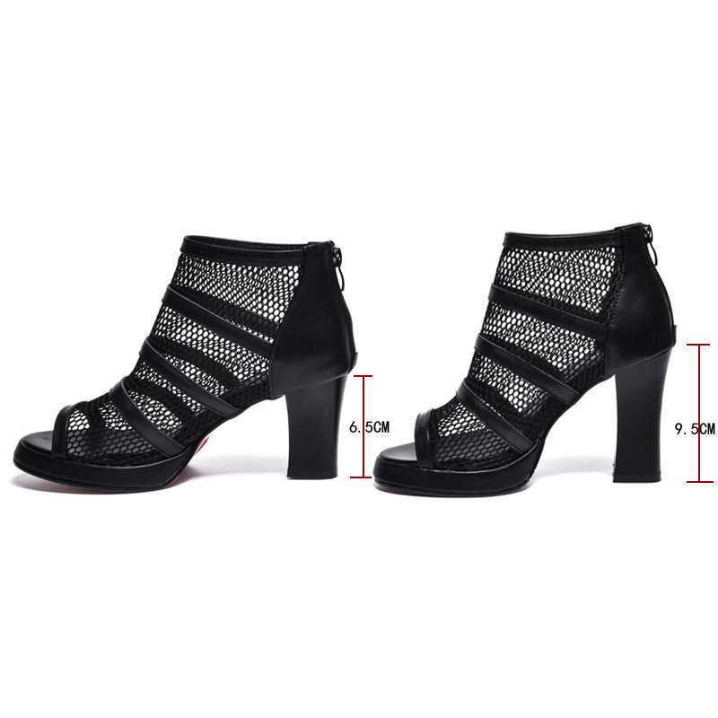 Mesh Shoes - Women's High Heels With Thick Heels