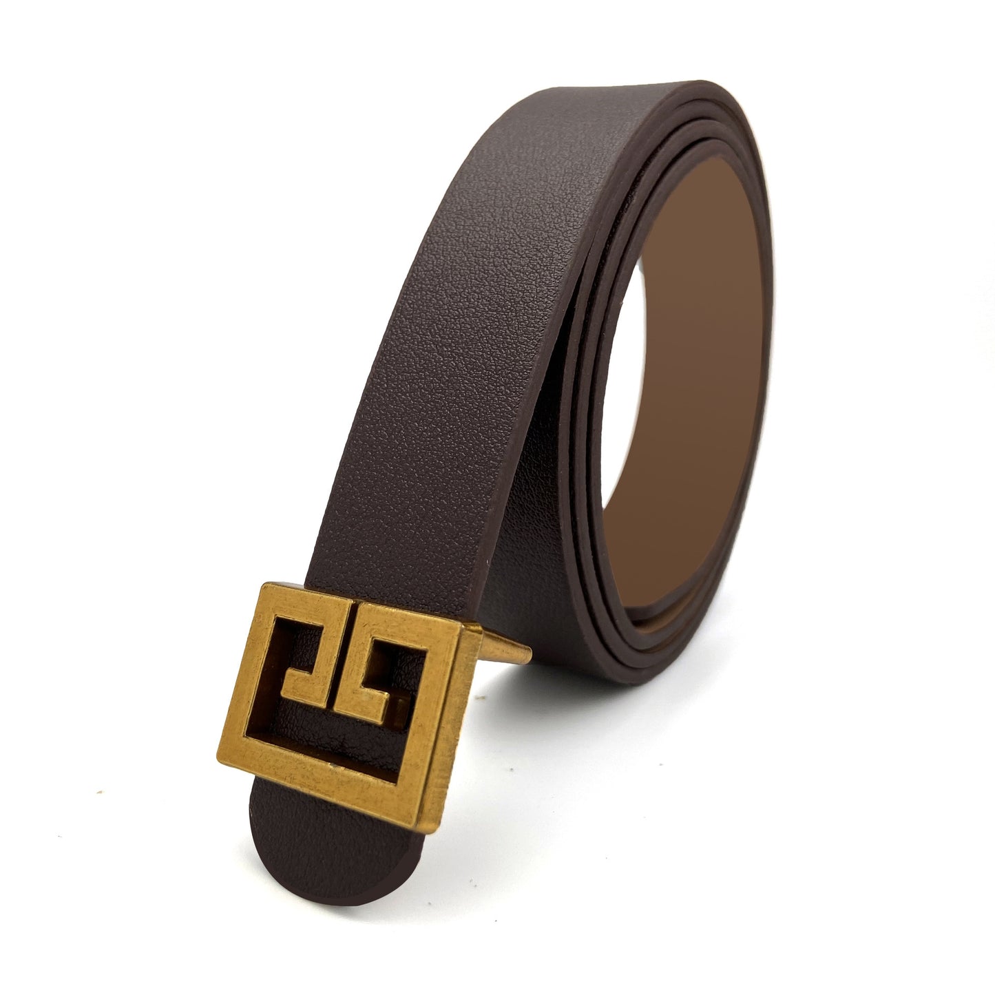 Women’s Bronze Buckle Decorative Belt – Imitation Leather All-Match Waist Belt