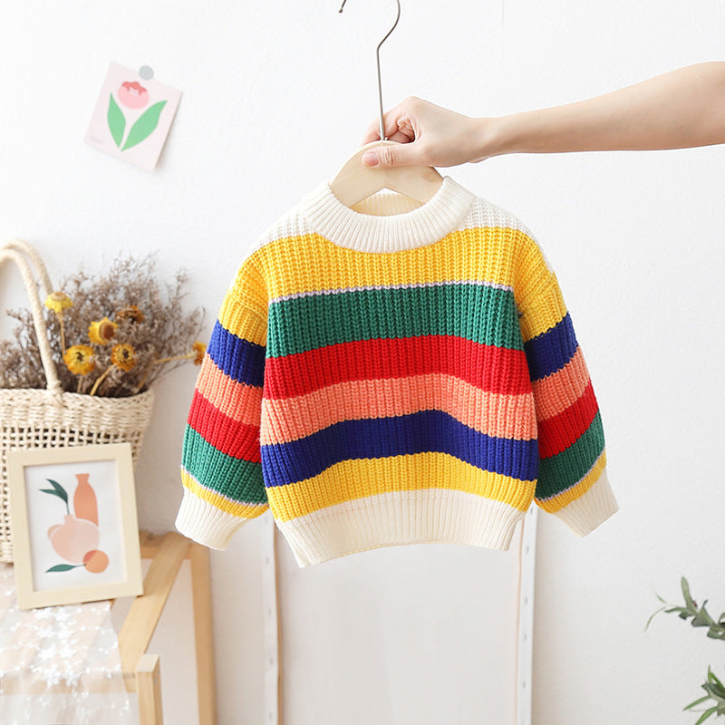 Baby Loose And Idle Tops - Girls' Striped Knitted Pullover