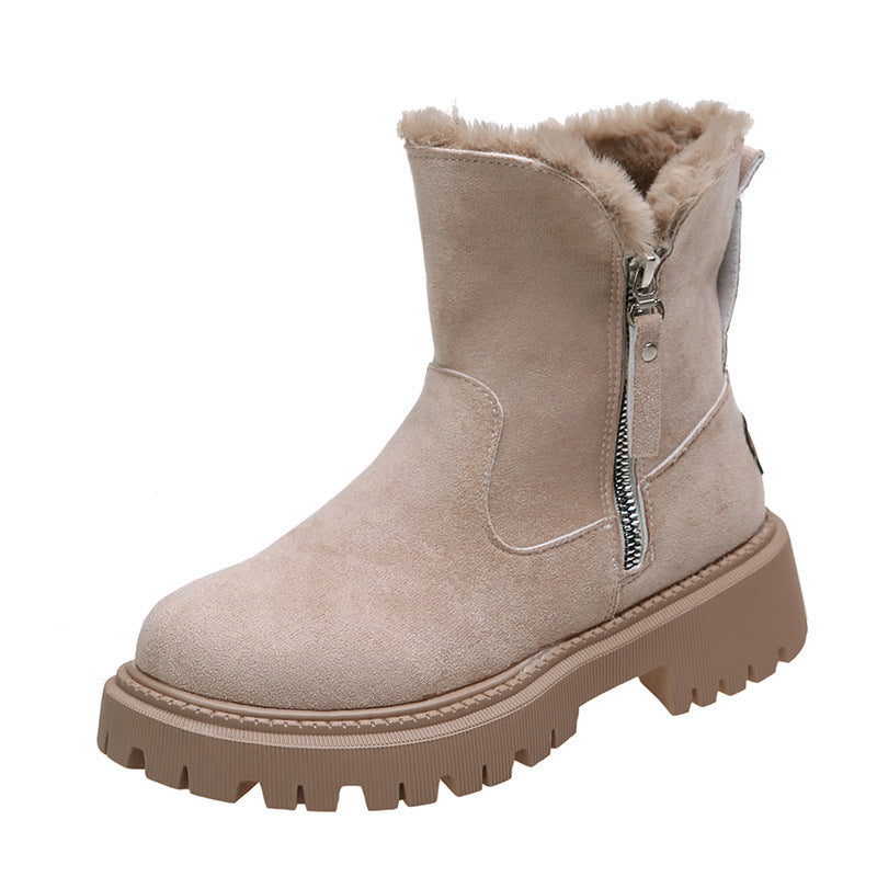 Thick Plush Snow Boots - Women Faux Suede Non-slip Winter Shoes