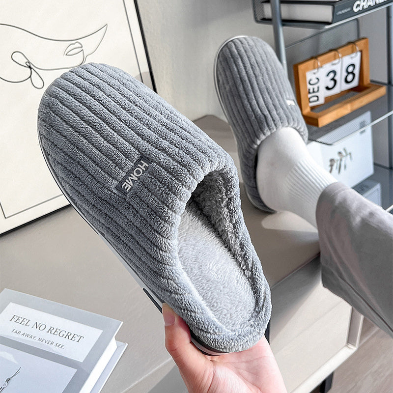 Solid Color Simple Cotton Slippers - Winter Non-slip Home Warm Plush Slippers, Household Indoor Couple Women's House Shoes