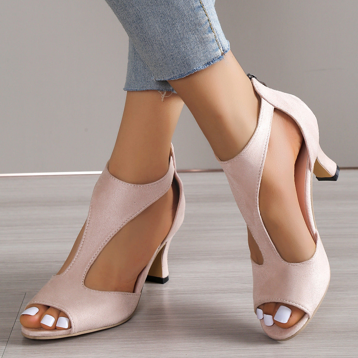 High Heel Peep Toe Sandals - Women Back Zipper Outdoor Summer Shoes