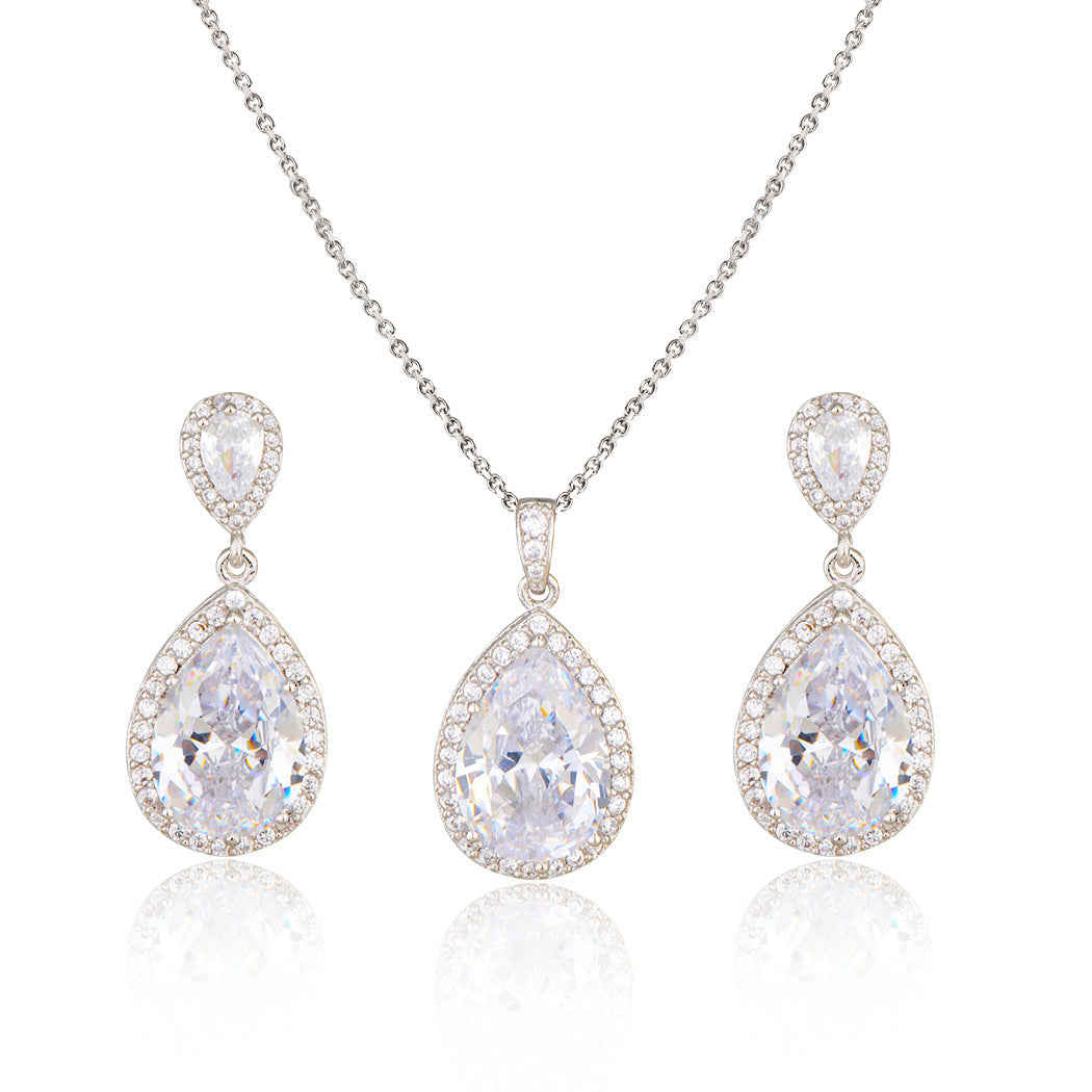 Luxury Bright Zircon Water Drops Wedding Jewelry Set - Bridal Wedding Jewelry Simple Graceful