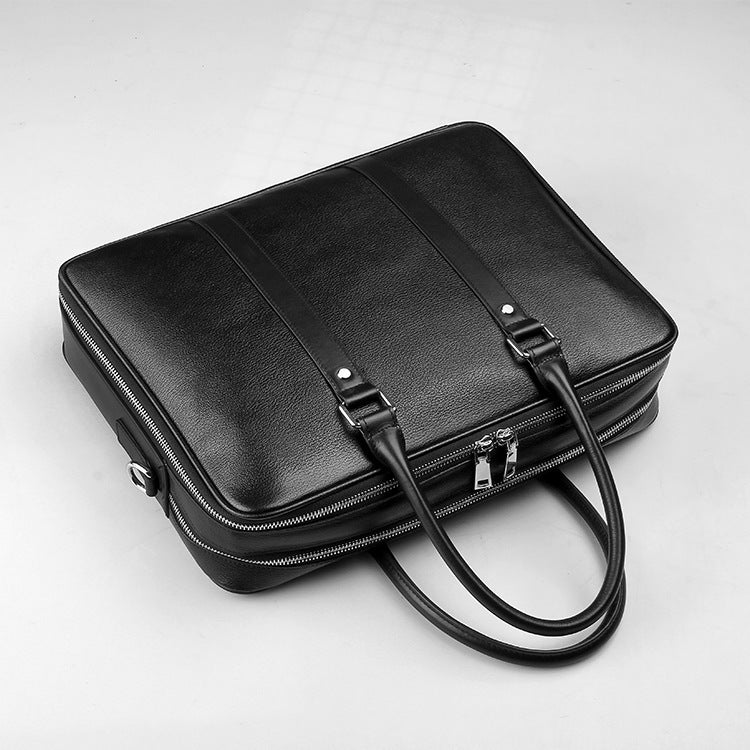 Men's Handbag - Real Handbag Double Zipper Cattlehide Leather Fashion