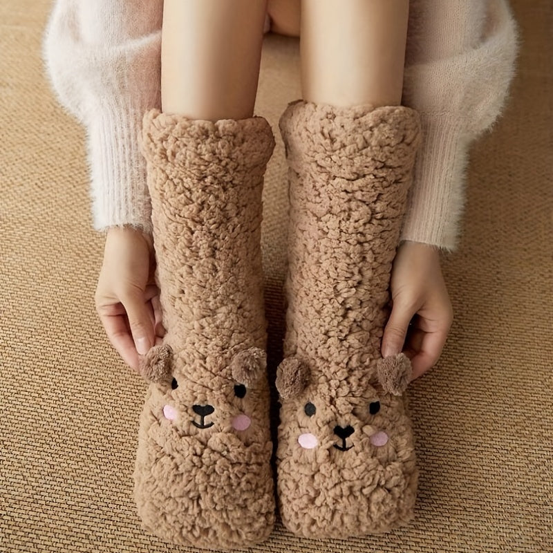 Cartoon Winter Thick Polyester Fleece Fluffy Microfiber Women Fuzzy Socks - Funny Fuzzy Dog Slipper Socks For Women