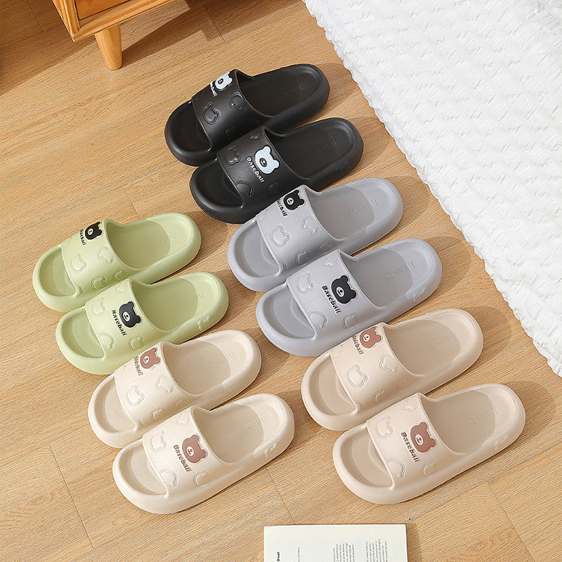 Cute Cartoon Bear Slippers For Women -- Summer Indoor Thick-soled Non-slip Floor Bathroom Home Slippers Men House Shoes