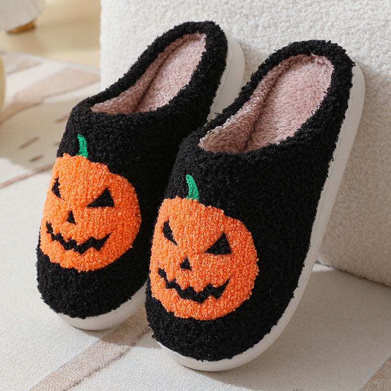 Halloween Pumpkin Cartoon Slippers - Warm Winter Slippers Men And Women Couples Indoor House Shoes