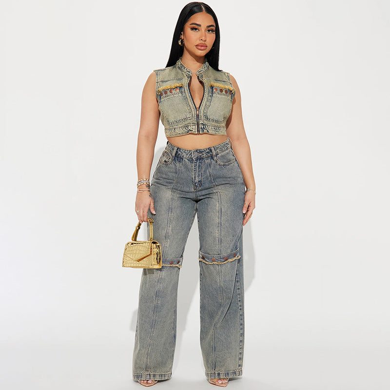 Y2k Baggy Wide Leg Jeans Women - Vintage Streetwear Washed Denim Pants Grunge Basic Slouchy Trousers