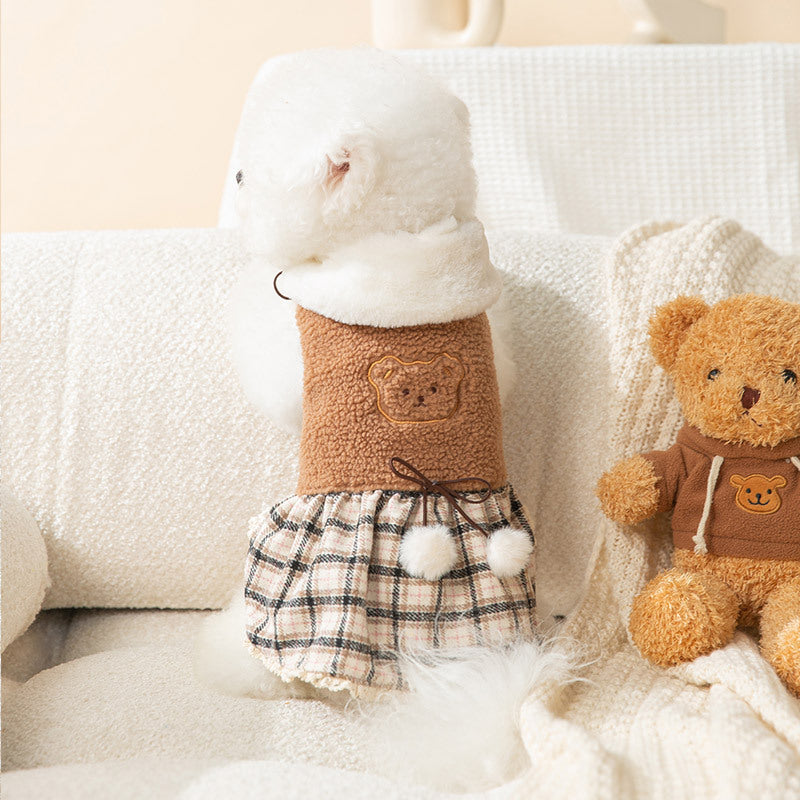 Fashion New Puppy Cute Bear Dress – Cozy & Adorable Tank Skirt with Scarf