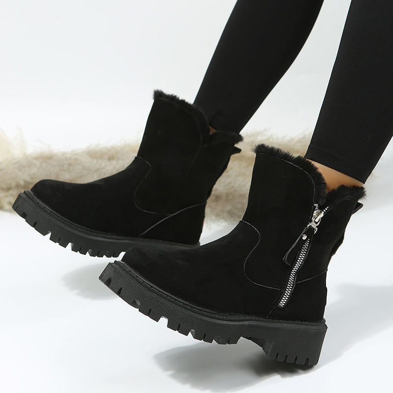 Thick Plush Snow Boots - Women Faux Suede Non-slip Winter Shoes