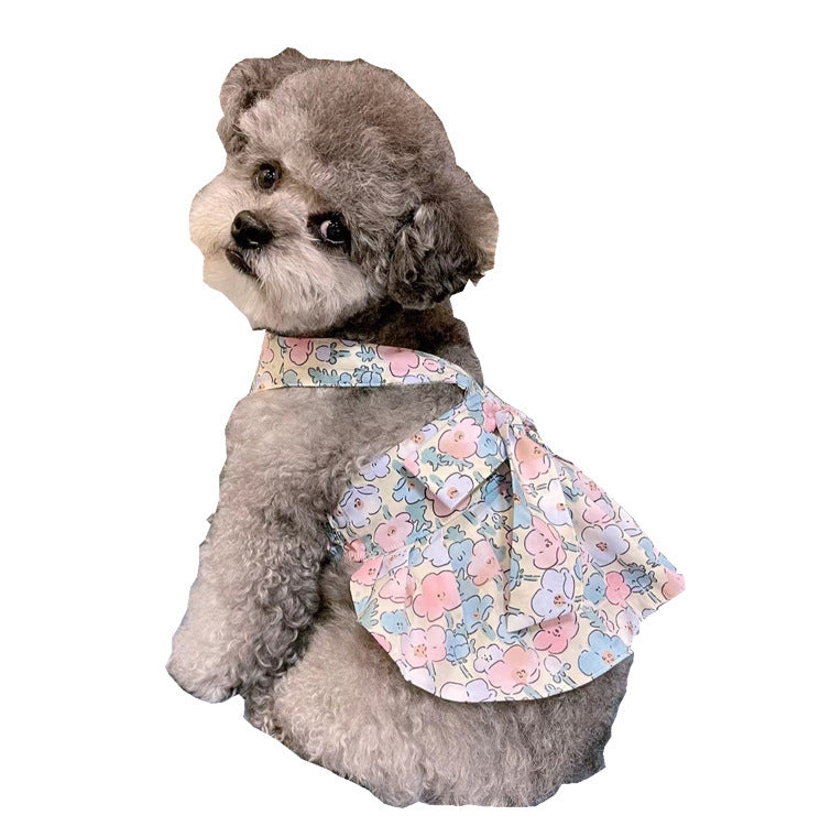 Dog Universal Cotton Blue and White Skirt with Holding Hand Rope – Stylish & Comfortable Pet Dress