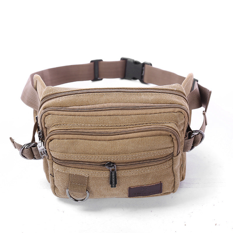 Canvas Fanny Pack With 4-Zipper Pockets - Men Waist Bag For Outdoors Workout Traveling Casual Running Hiking Cycling