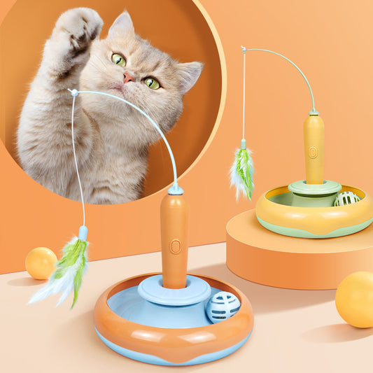 2 In 1 Cat Toy With Feather - For Self-play Cat Turntable Pets Supplies Cat Toy Toys