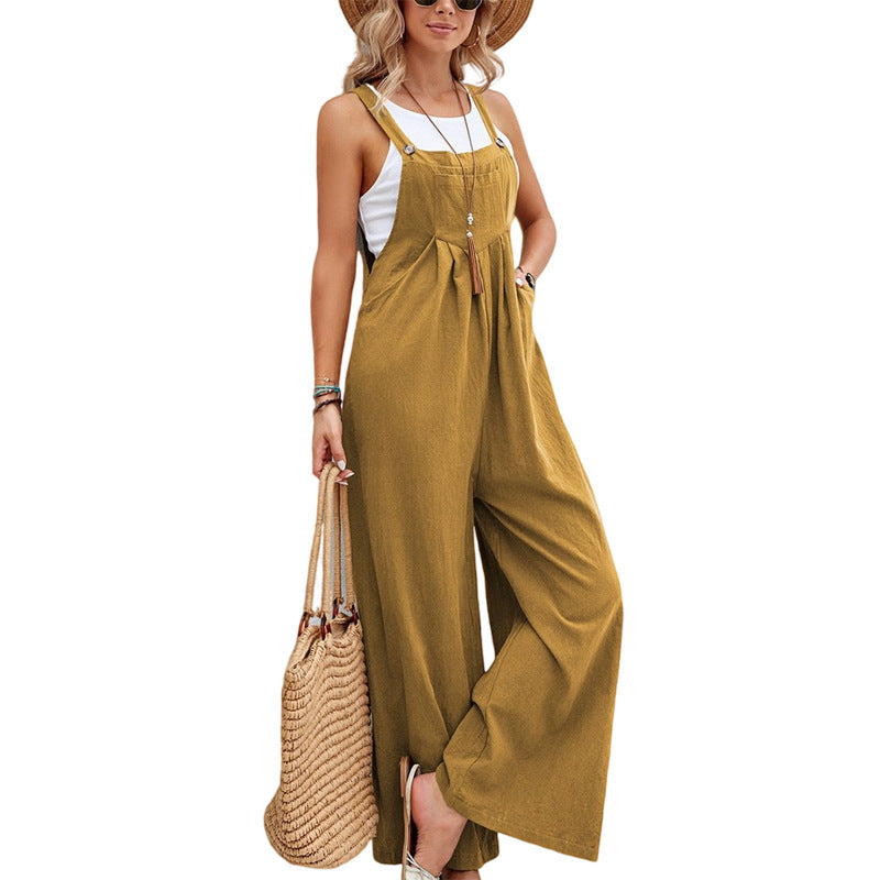 Women Long Bib Pants Overalls - Casual Loose Rompers Jumpsuits With Pockets