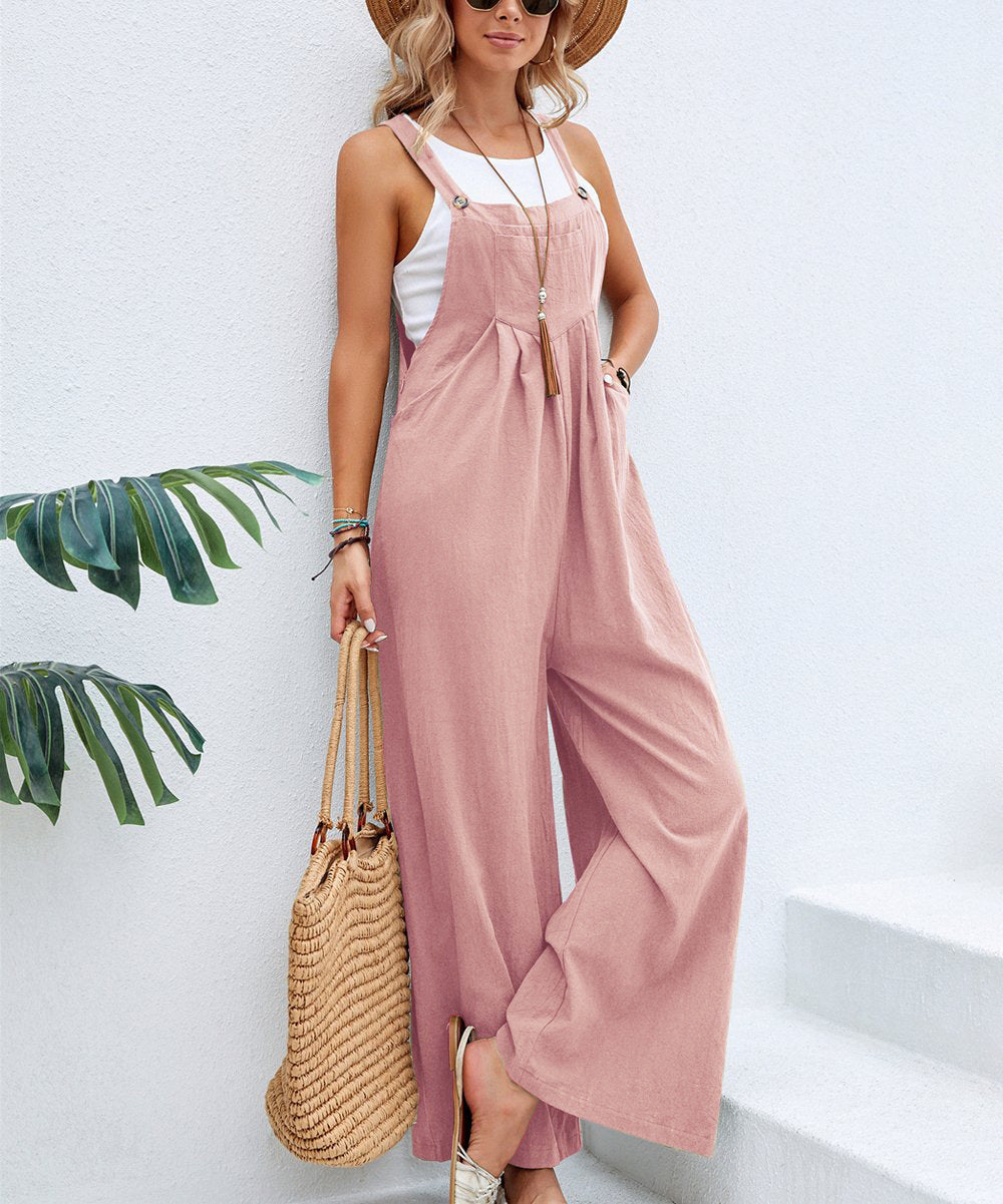 Women Long Bib Pants Overalls - Casual Loose Rompers Jumpsuits With Pockets