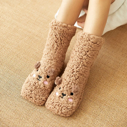 Cartoon Winter Thick Polyester Fleece Fluffy Microfiber Women Fuzzy Socks - Funny Fuzzy Dog Slipper Socks For Women