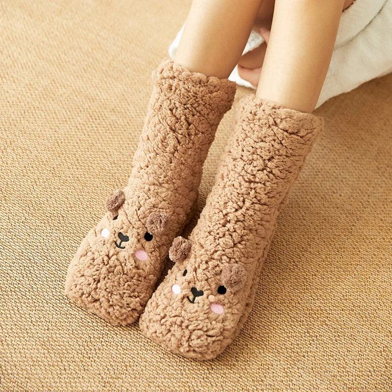 Cartoon Winter Thick Polyester Fleece Fluffy Microfiber Women Fuzzy Socks - Funny Fuzzy Dog Slipper Socks For Women