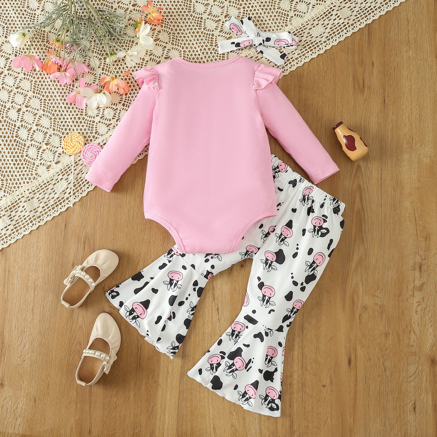 Infant Toddler Girls "Holy Cow I’m Cute" 2-Piece Outfit Set – Adorable & Playful! Infant Toddler Clothing, Girls Long-sleeve Suit - JumoShop