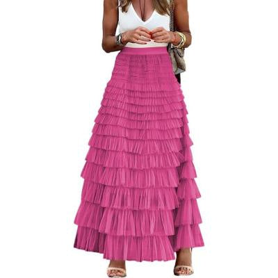 Layered Ruffles Cake Skirt - Summer Fashion A Line Swing Mesh Long Skirt