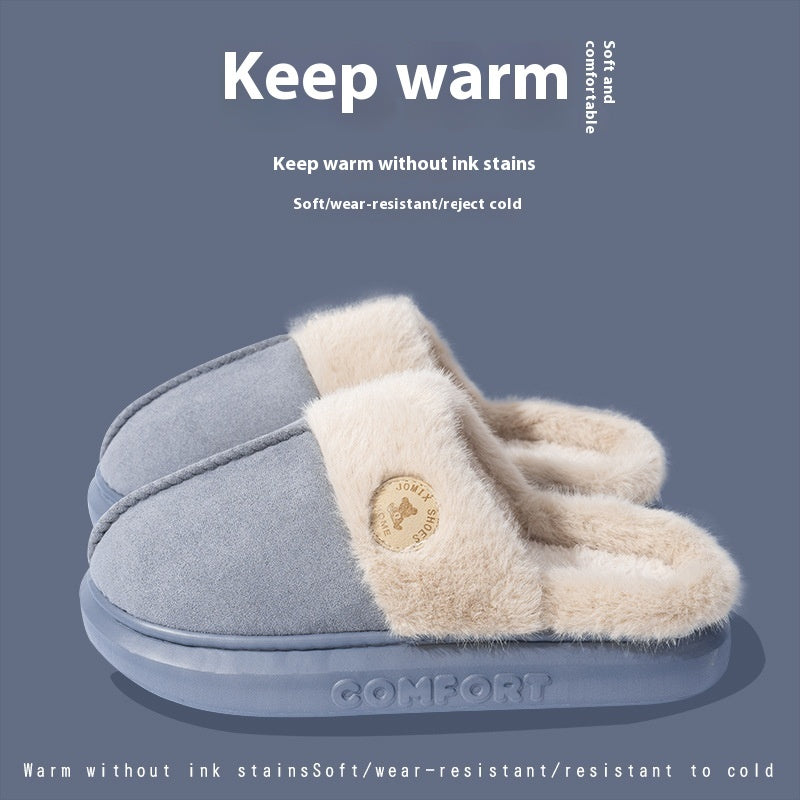 New Plush Slippers For Women - Men Winter Warm Home Slipper Indoor Thick-soled Fleece Shoes