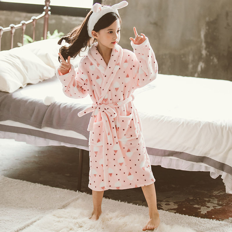 Children's Nightgown Thickened Flannel Girls Bathrobe