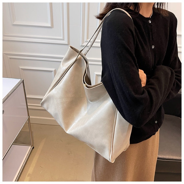 Vintage Women's Tote Bag - Athletic Casual Fashion Large Capacity Leather Shoulder Bag Shopper Harajuku Simple Handbag