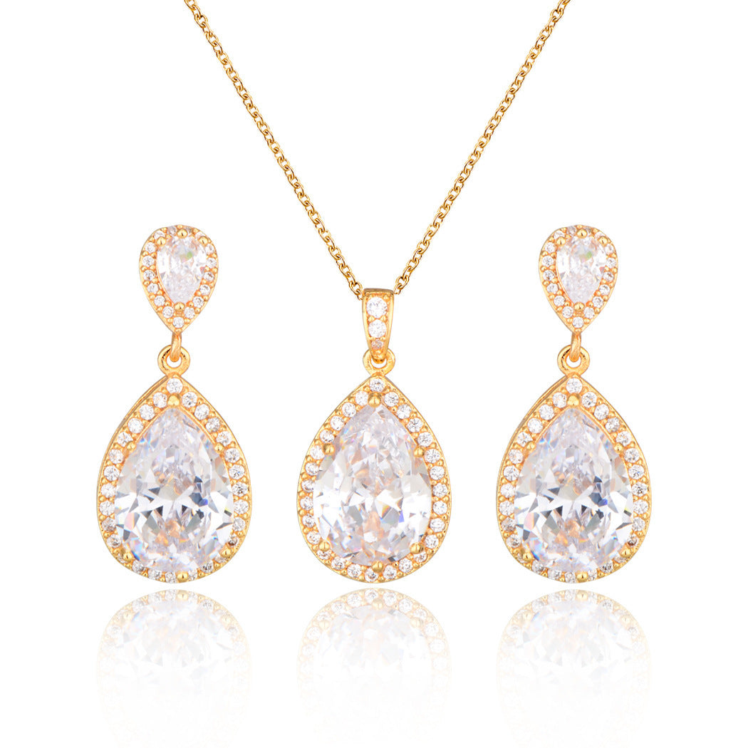 Luxury Bright Zircon Water Drops Wedding Jewelry Set - Bridal Wedding Jewelry Simple Graceful