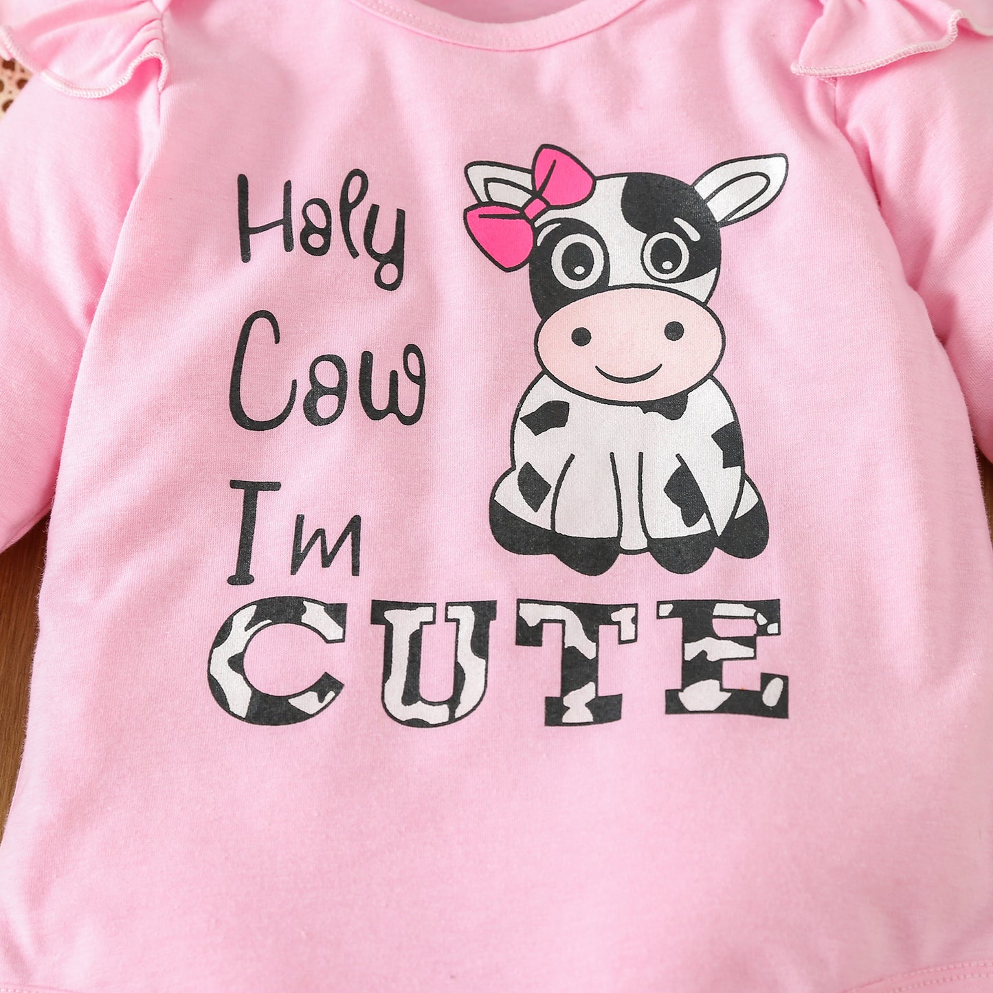 Infant Toddler Girls "Holy Cow I’m Cute" 2-Piece Outfit Set – Adorable & Playful! Infant Toddler Clothing, Girls Long-sleeve Suit - JumoShop