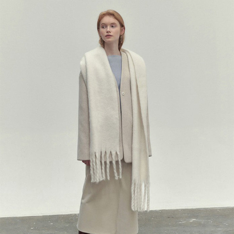 Winter Solid Color Scarf With Tassel - Versatile Warm Soft Long Scarf Women's Shawl