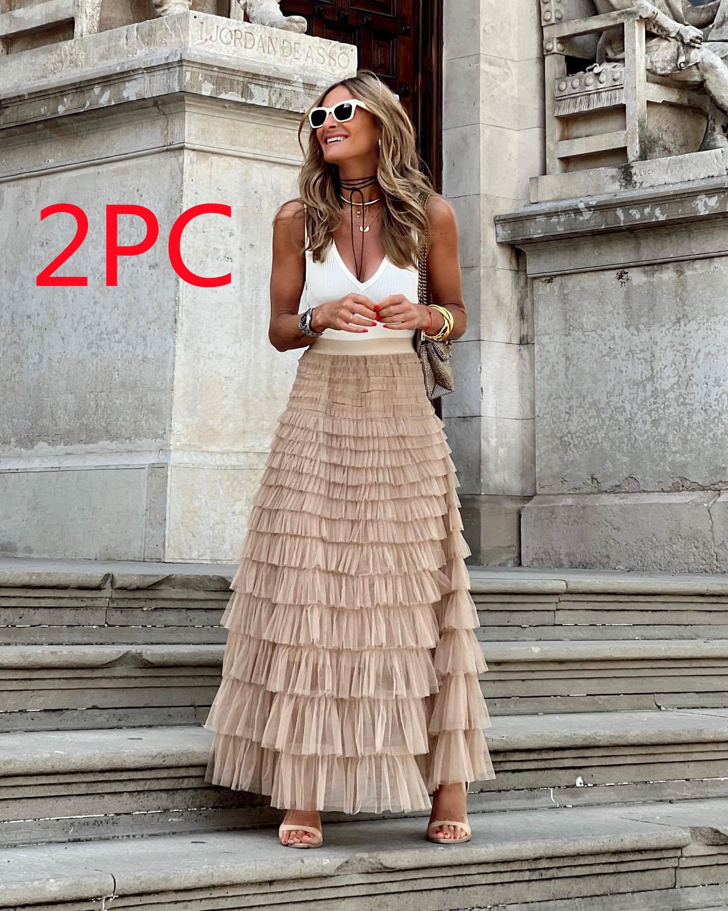 Layered Ruffles Cake Skirt - Summer Fashion A Line Swing Mesh Long Skirt