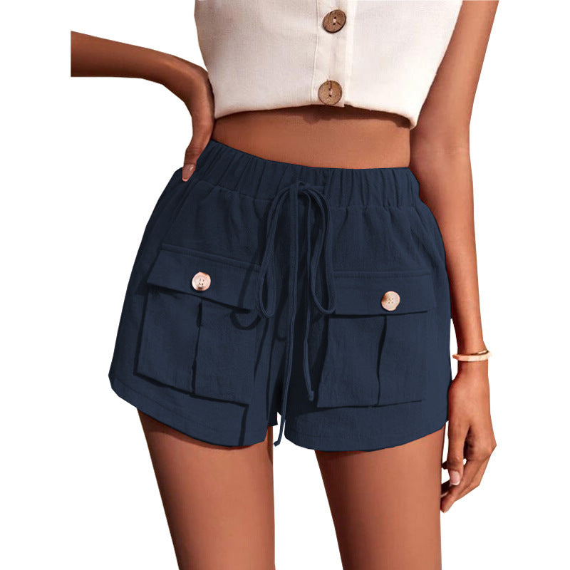 Casual Cargo Shorts With Pocket Loose Drawstring Pants - Summer Women
