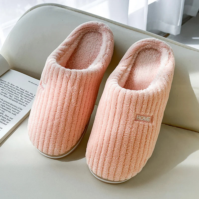 Solid Color Simple Cotton Slippers - Winter Non-slip Home Warm Plush Slippers, Household Indoor Couple Women's House Shoes