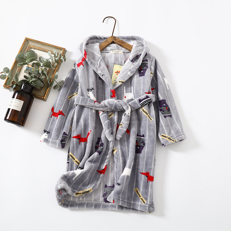 Children Hoodie Coral Velvet Night Robe - Children Flannel Clothing