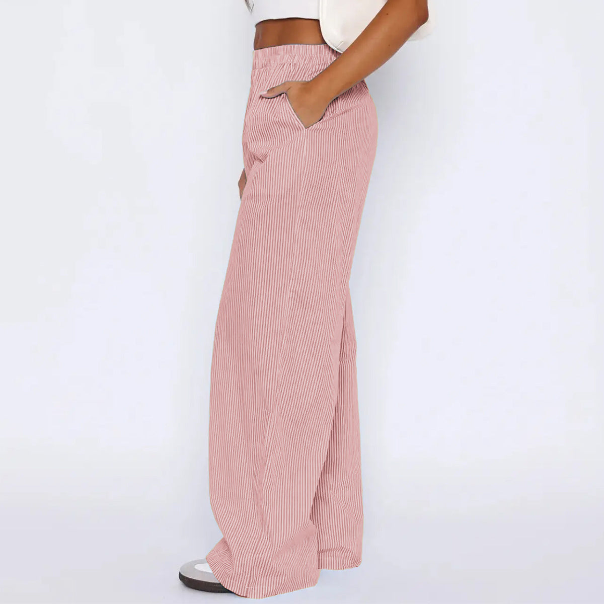 Striped Wide Leg Straight Pants With Pockets