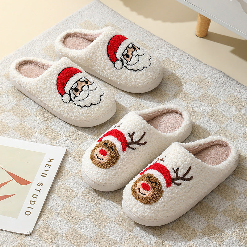 Christmas Home Slippers - Cute Cartoon Santa Claus Cotton Slippers For Women And Men