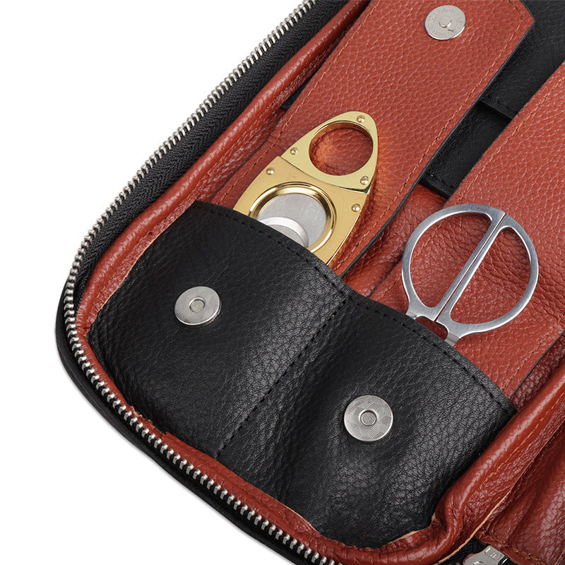 Leather Cigar Bag -  Carry-on Travel Portable Moisturizing Cigar Case