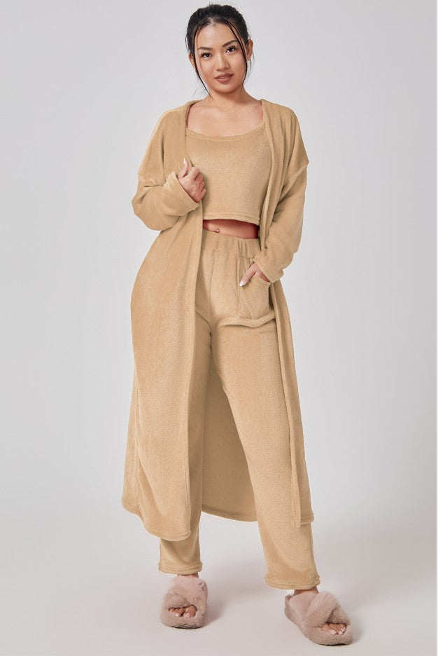 Cozy 3 Piece Lounge Wear Pajama Set - Cute Loungewear, Warm Suit Sets, Matching Set, Lounge Set, 3 Piece Pant Sets, Women Winter Dress