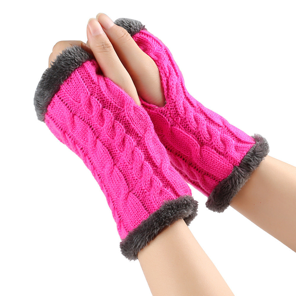 Winter Plush Gloves - Twist Knitted Fingerless Fleece Gloves Women Warm Thickened Woolen Gloves