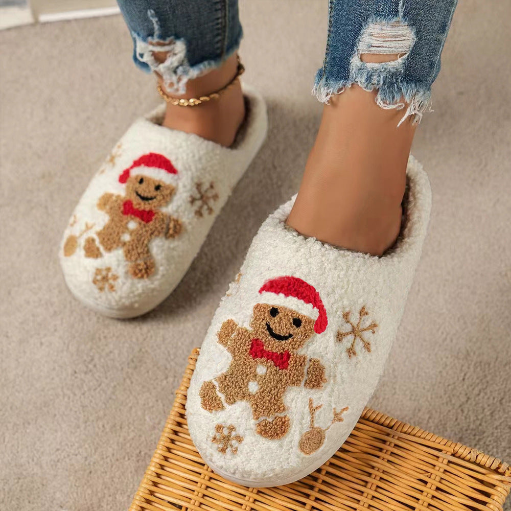 Christmas Snowflake Gingerbread Slippers - Winter Indoor Non-slip, Floor Bedroom Fuzzy House Shoes For Women Home Slippers